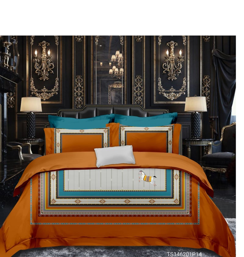 هوم توبيا طقم مفروشات سرير هوميتوبيا كينج 6 قطع تصميم مطبوع مرسوم يدوياً قماش مرن فاخر ناعم ومتنفس مناسب لغرف التكييف - Image 1